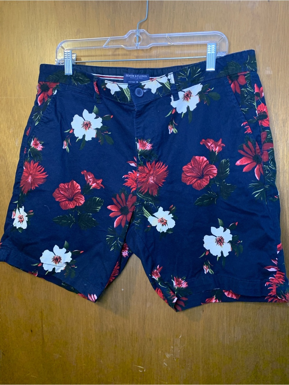 Denim & Flower Navy Floral Board Shorts - Red & White Flowers